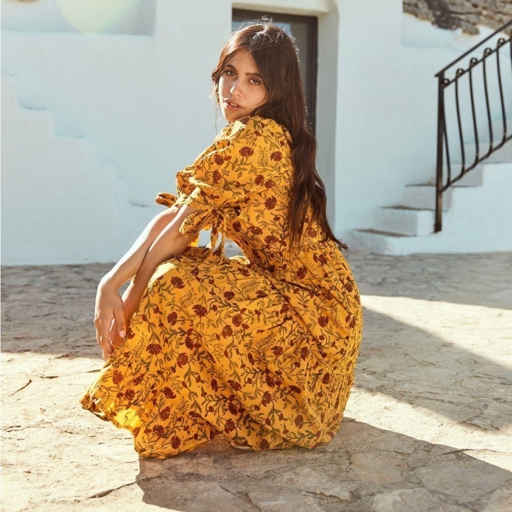 NWT $378 Eddy Barbara square neck Floral Yellow Dress Sz 2 - Picture 3 of 4